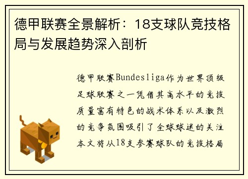 德甲联赛全景解析：18支球队竞技格局与发展趋势深入剖析
