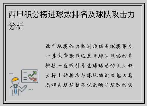 西甲积分榜进球数排名及球队攻击力分析